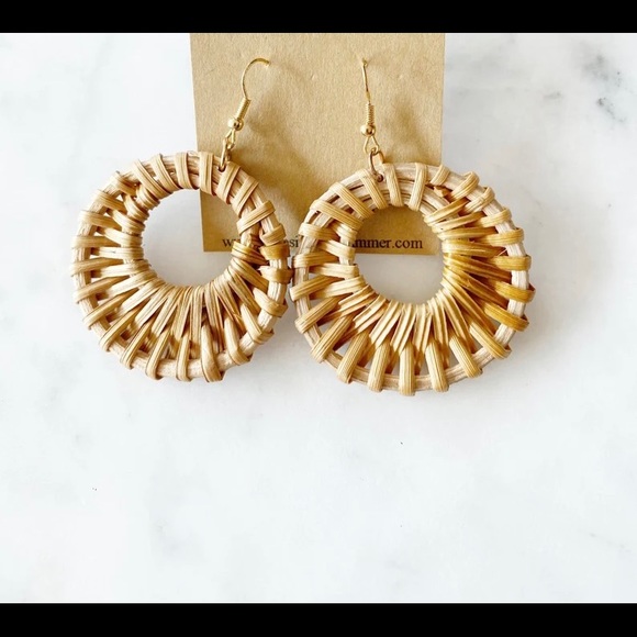 Rattan Weave Wicker Hoop Earrings - Picture 1 of 3